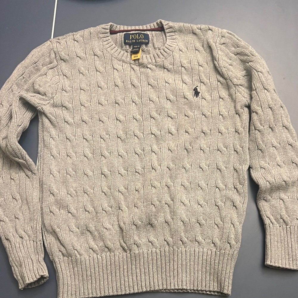 Polo by Ralph Lauren Kid’s Cable Crewneck Sweater - Light Gray